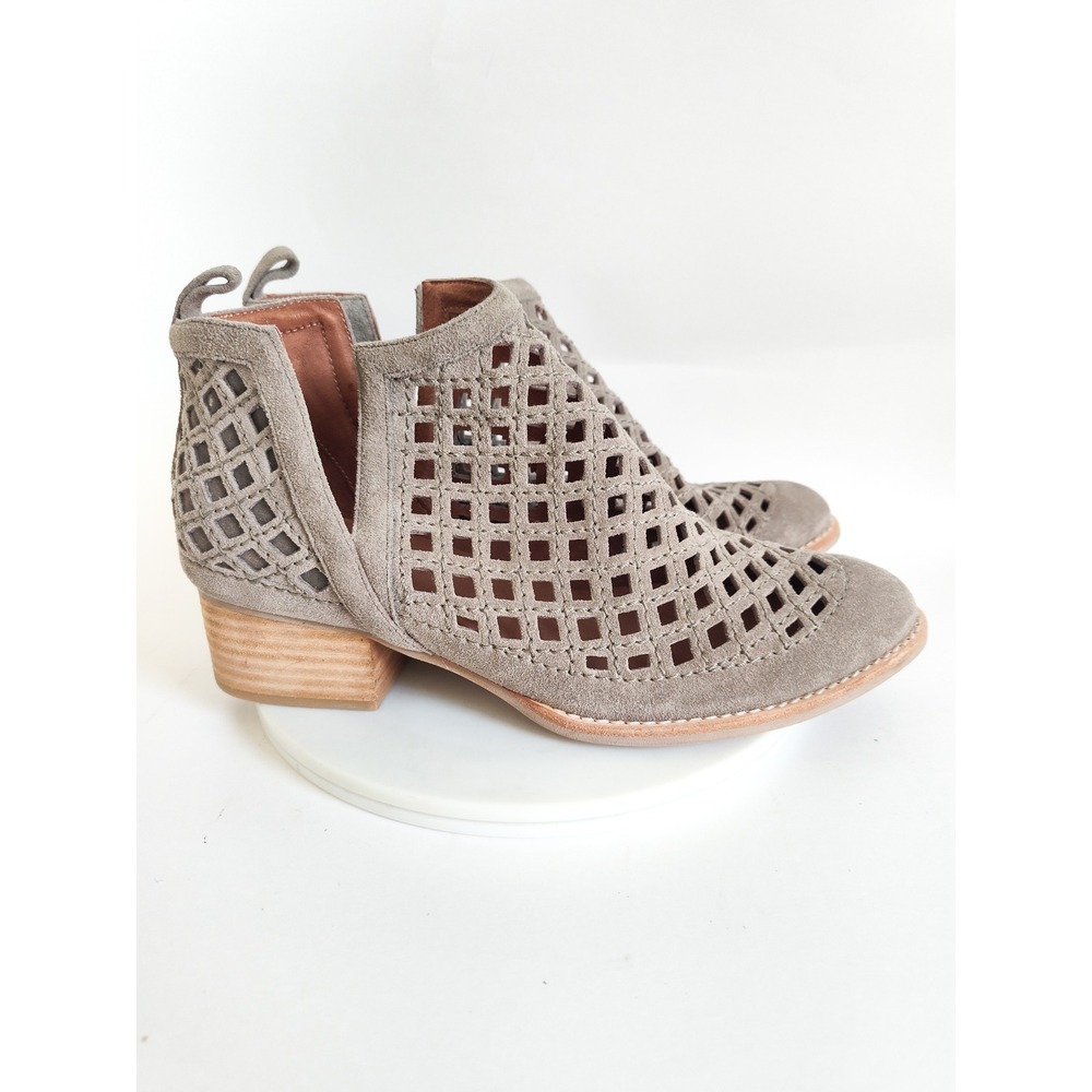 Jeffrey Campbell Taggart Booties 9 Boots Taupe Perforated Suede Cutout Western